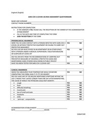 COVID 19 Protocol And Risk Assessment Questionnaire